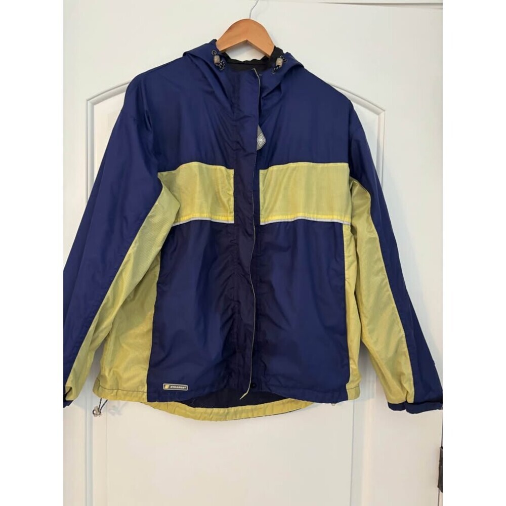 Vintage Stearns Dry Wear Hooded Rain Jacket Blue Yellow M